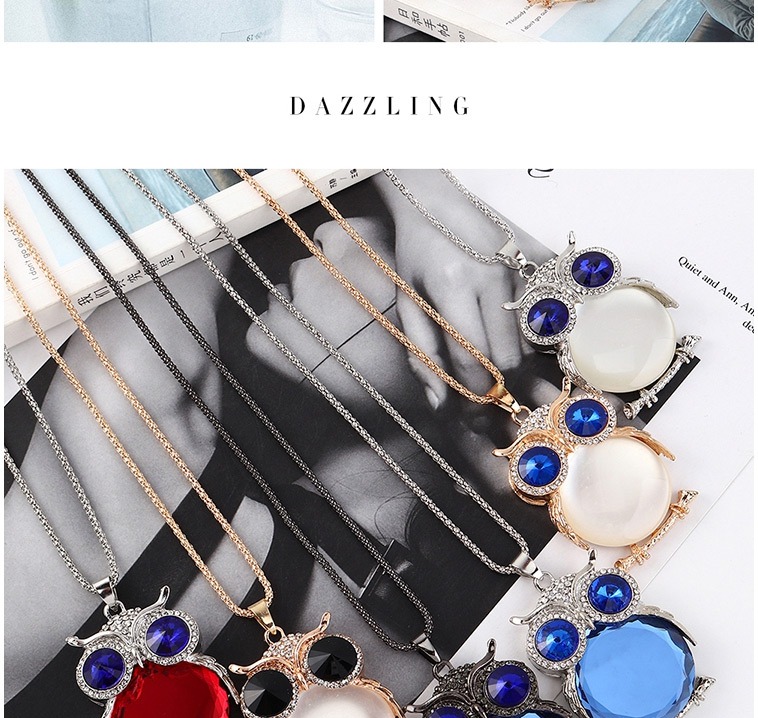 Fashion Platinum + Black Owl With Diamond Necklace,Bib Necklaces