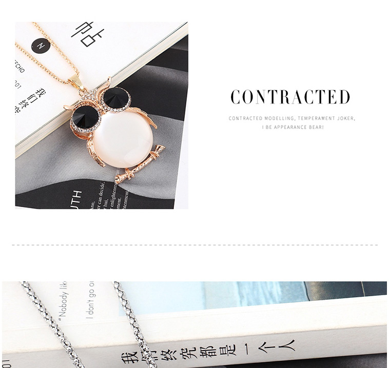 Fashion Platinum + Pink Owl With Diamond Necklace,Bib Necklaces
