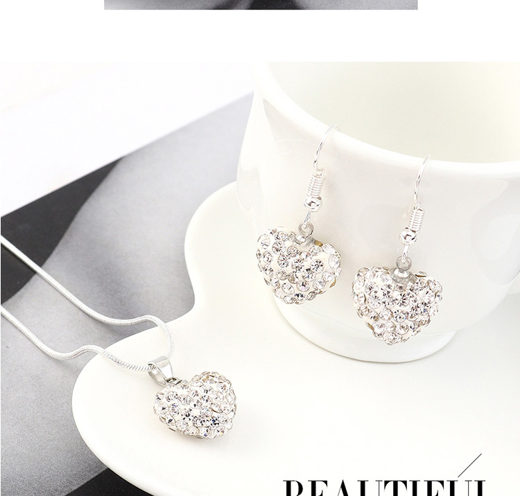 Fashion Silver Heart-studded Necklace Earring Set,Jewelry Sets