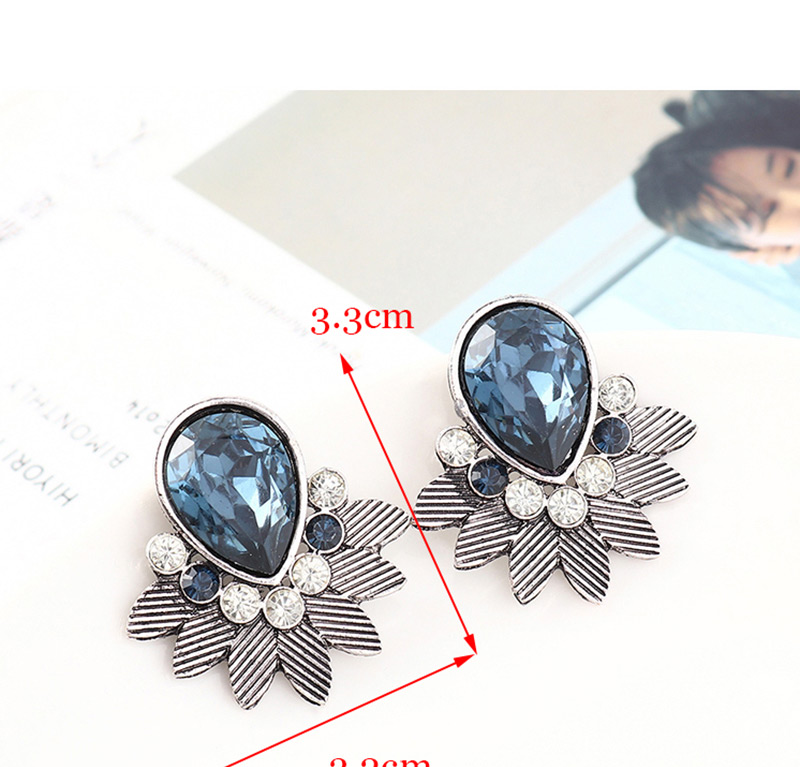 Fashion White K+ Blue Leaf And Diamond Earrings,Stud Earrings