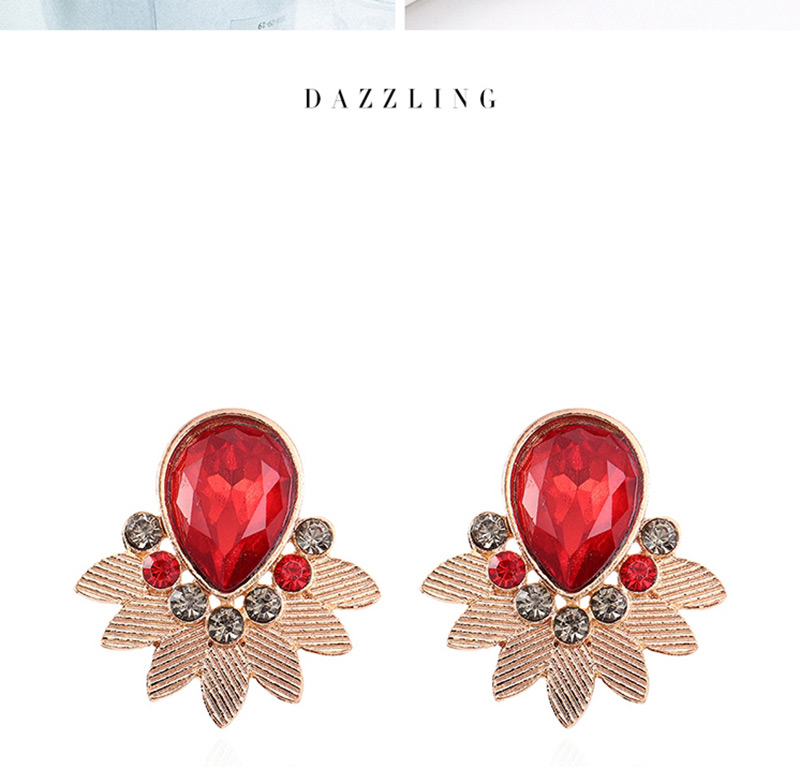 Fashion White K+ Deep Red Leaf And Diamond Earrings,Stud Earrings