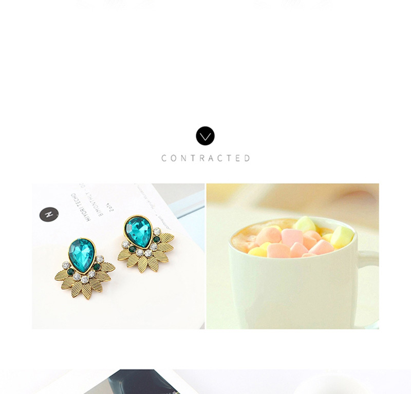 Fashion White K+ Cyan Leaf And Diamond Earrings,Stud Earrings