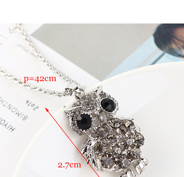 Fashion Gun Black + Blue Owl Diamond Cutout Necklace,Bib Necklaces