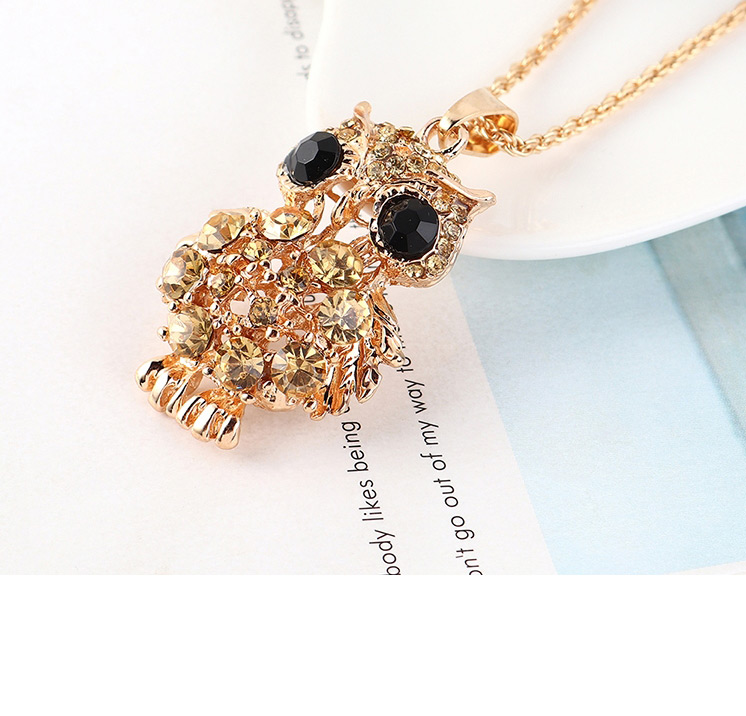 Fashion Gun Black + Green Owl Diamond Cutout Necklace,Bib Necklaces