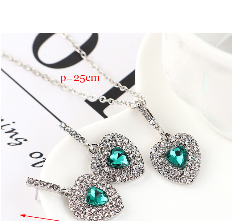 Fashion Green Heart-studded Necklace Earring Set,Jewelry Sets