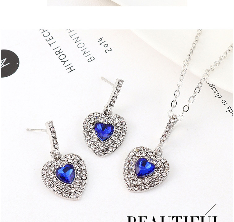 Fashion Purple Heart-studded Necklace Earring Set,Jewelry Sets