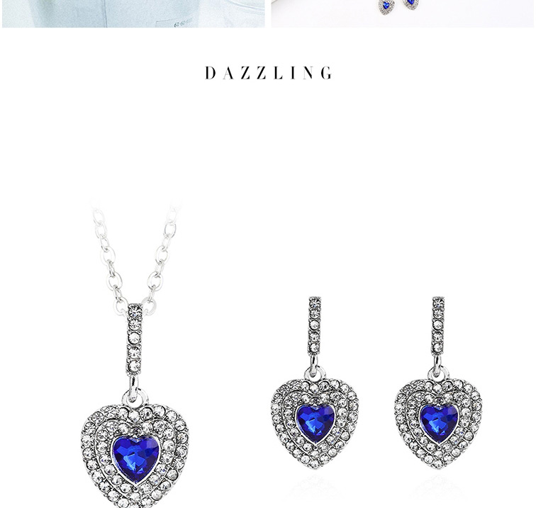 Fashion Blue Heart-studded Necklace Earring Set,Jewelry Sets