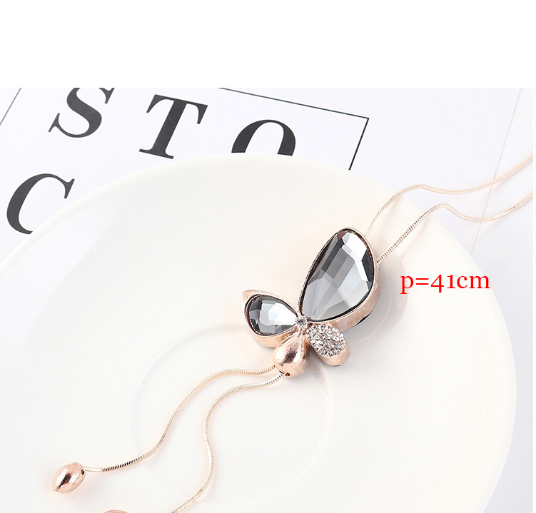Fashion Gray Butterfly-studded Tassel Necklace,Pendants