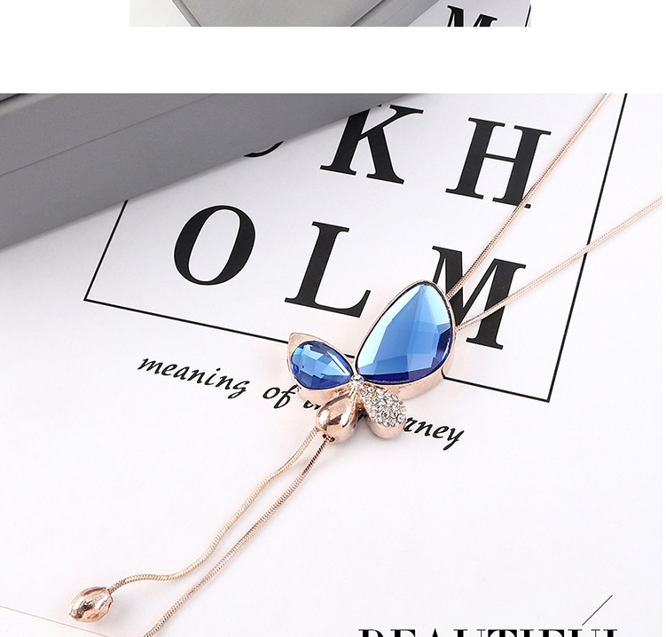 Fashion Blue Butterfly-studded Tassel Necklace,Pendants