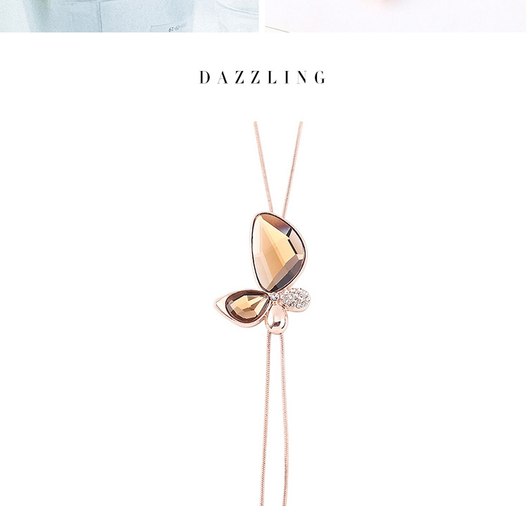 Fashion Gray Butterfly-studded Tassel Necklace,Pendants