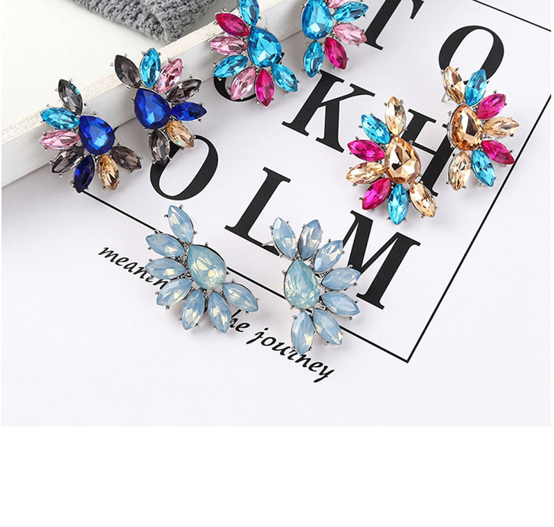 Fashion Purple + Blue + Yellow Half Flower And Diamond Earrings,Stud Earrings