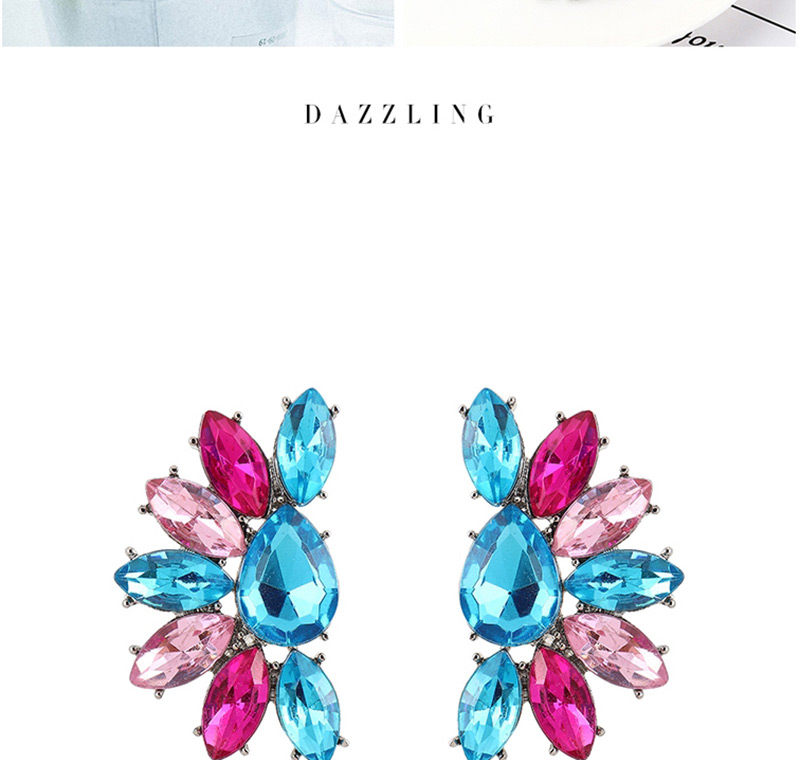 Fashion Purple + Blue + Yellow Half Flower And Diamond Earrings,Stud Earrings