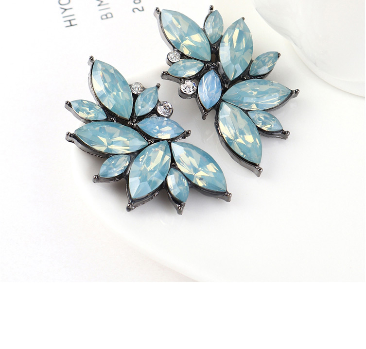 Fashion Colorful White Ink Blue Half Flower And Diamond Earrings,Stud Earrings