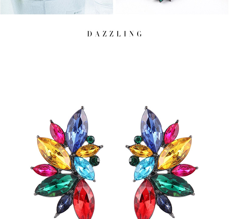 Fashion Light Blue Half Flower And Diamond Earrings,Stud Earrings