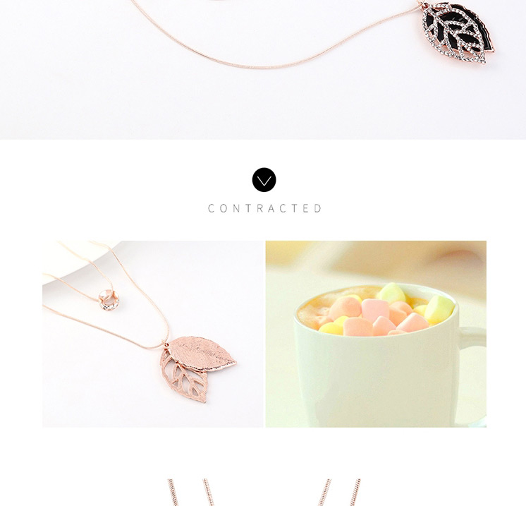 Fashion Gold Openwork Diamond Leaf Necklace,Bib Necklaces