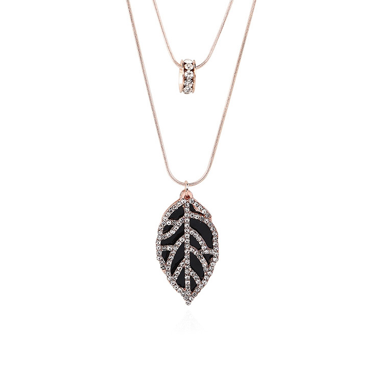 Fashion Gold Openwork Diamond Leaf Necklace,Bib Necklaces