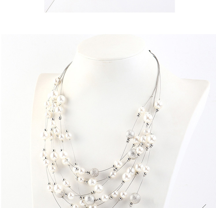 Fashion Silver Multi-layer Pearl Necklace,Bib Necklaces