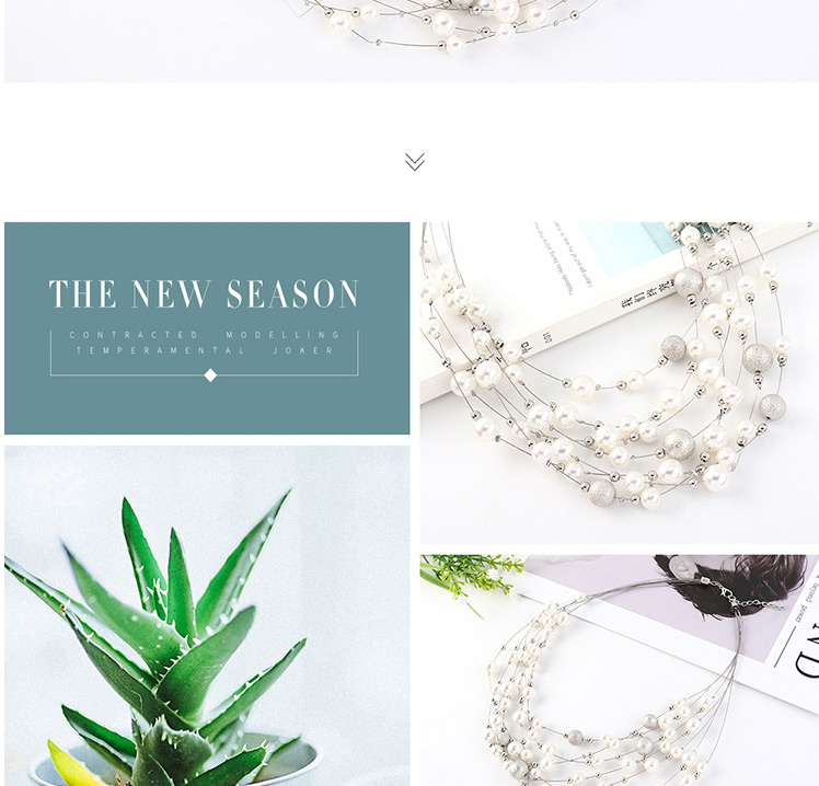 Fashion Silver Multi-layer Pearl Necklace,Bib Necklaces