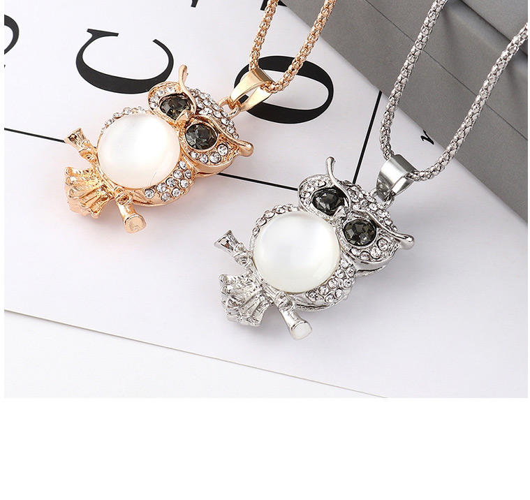 Fashion Champagne Gold Owl With Diamond Necklace,Bib Necklaces