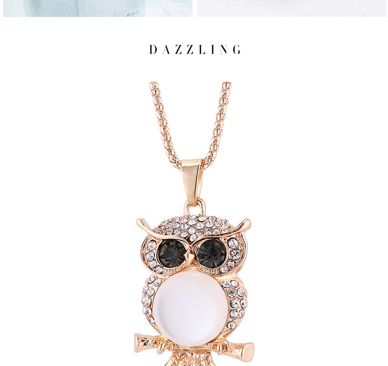 Fashion Platinum + Opal Owl With Diamond Necklace,Bib Necklaces