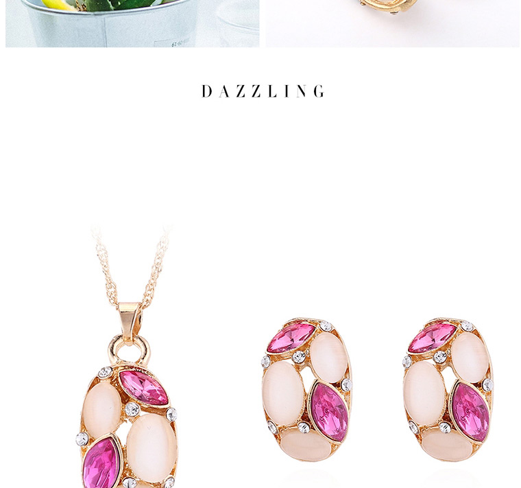 Fashion Green Opal Diamond Necklace Earring Set,Jewelry Sets
