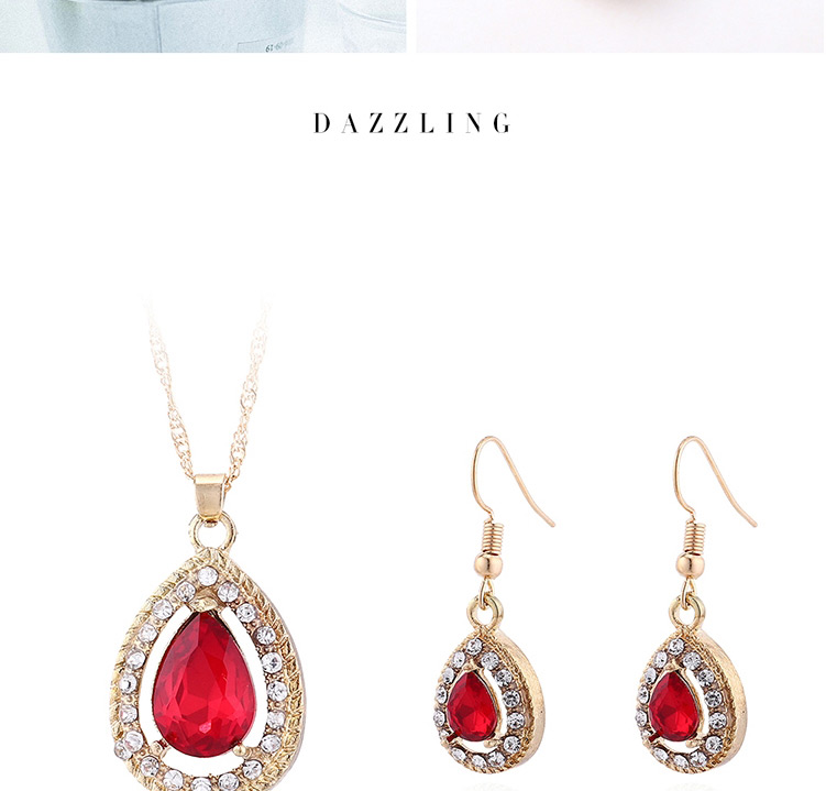 Fashion Red Diamond Heart Necklace Earring Set,Jewelry Sets