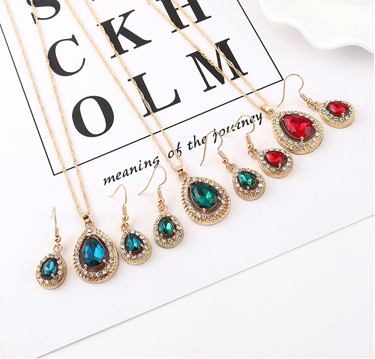 Fashion Green Diamond Heart Necklace Earring Set,Jewelry Sets