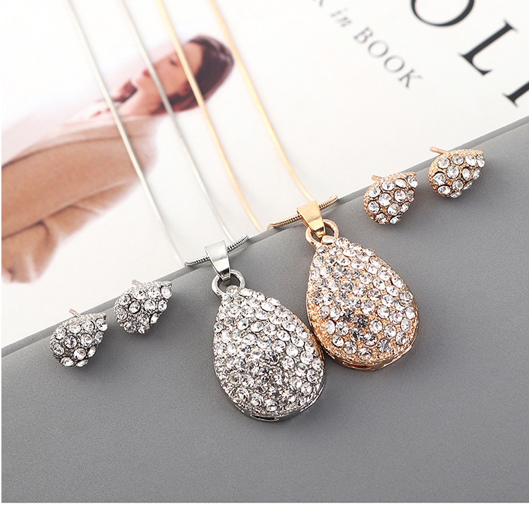 Fashion Kc Gold Diamond Heart Necklace Earring Set,Jewelry Sets