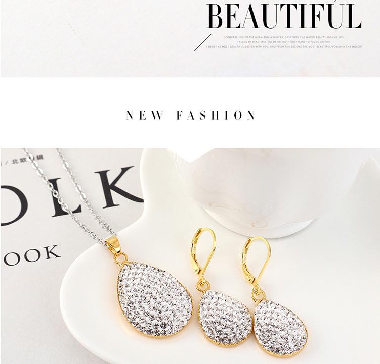 Fashion Gold Diamond Heart Necklace Earring Set,Jewelry Sets