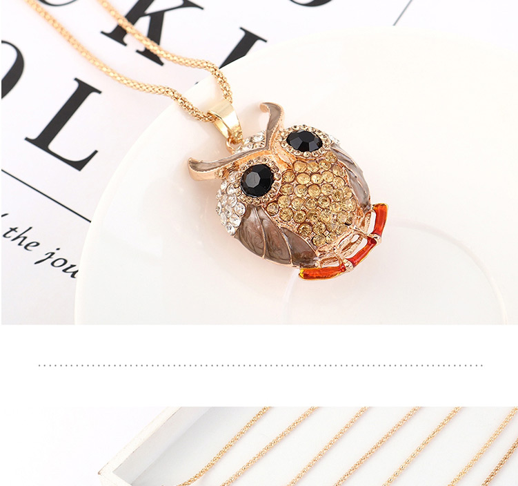 Fashion Coffee Diamond Owl Head Necklace,Bib Necklaces