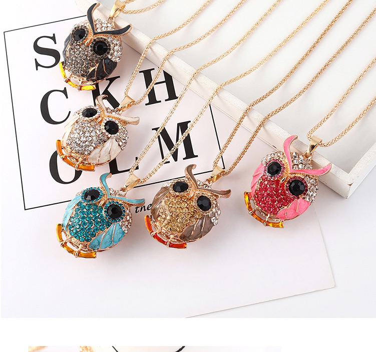 Fashion Coffee Diamond Owl Head Necklace,Bib Necklaces