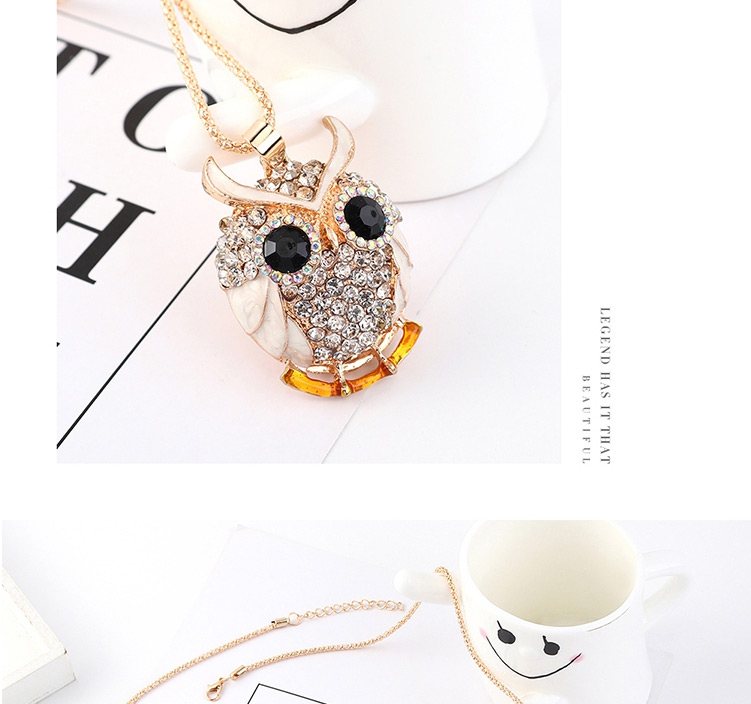 Fashion Pink Diamond Owl Head Necklace,Bib Necklaces