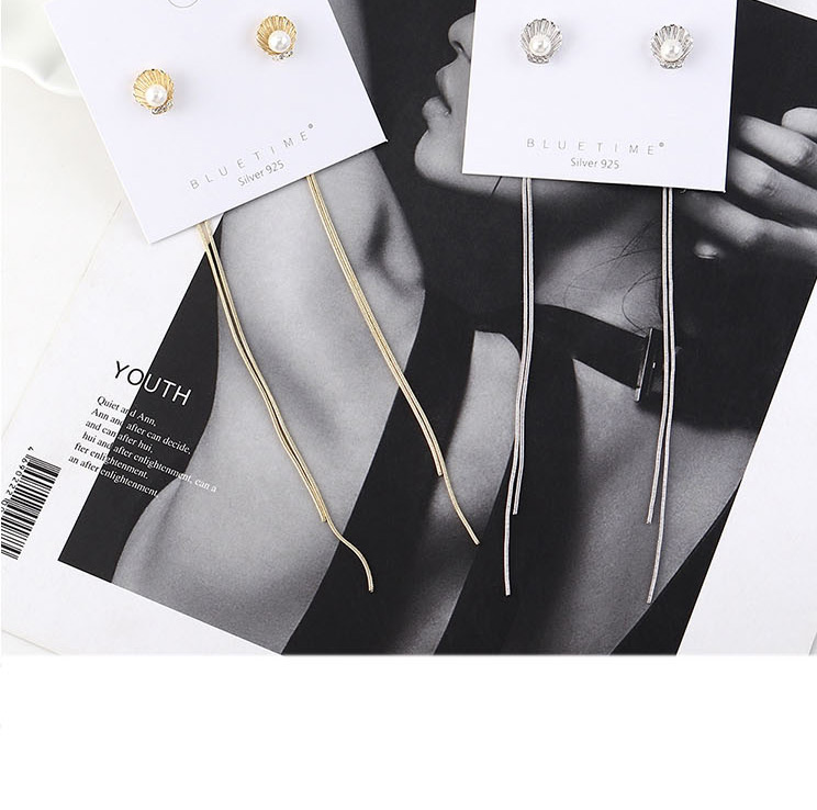 Fashion 14k Gold Fringed Shell Pearl Earrings,Stud Earrings