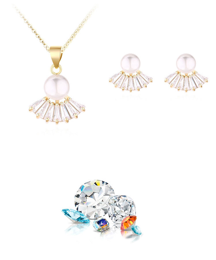 Fashion Platinum Pearl Scallop Necklace Set With Diamonds,Jewelry Set