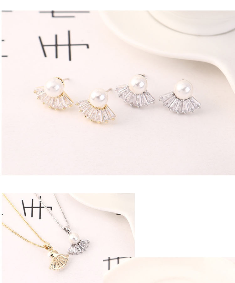 Fashion 14k Gold Pearl Scallop Necklace Set With Diamonds,Jewelry Set