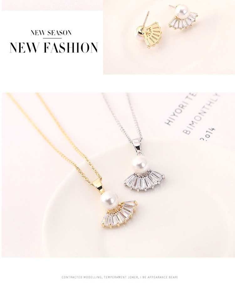 Fashion Platinum Pearl Scallop Necklace Set With Diamonds,Jewelry Set