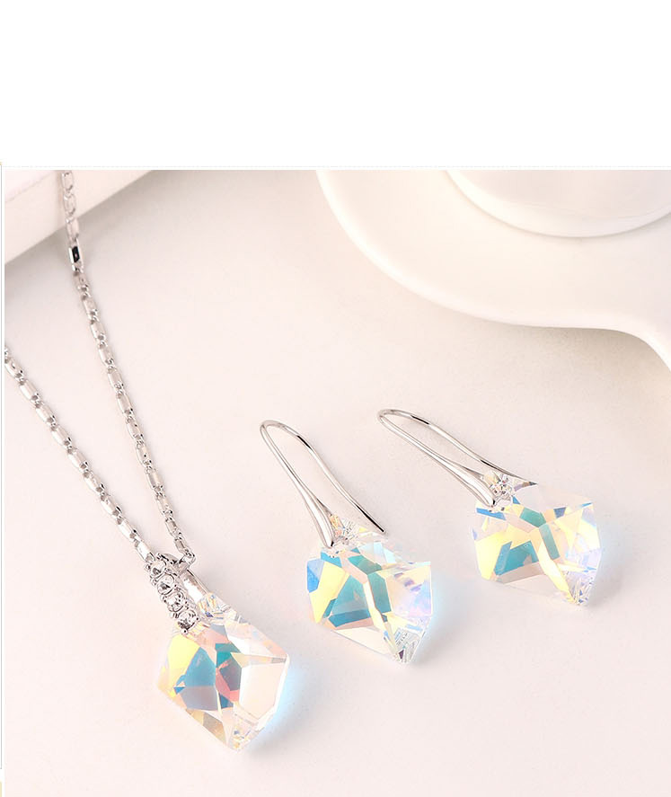 Fashion Color White Austrian Diamond And Geometric Diamond Necklace Ring Set,Jewelry Set