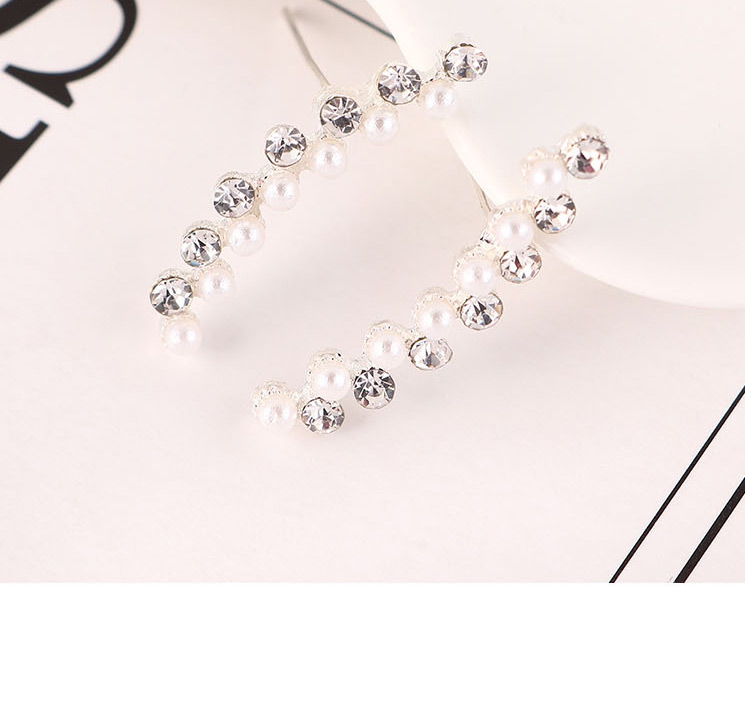 Fashion Platinum Pearl Stud Earrings With Diamonds,Stud Earrings