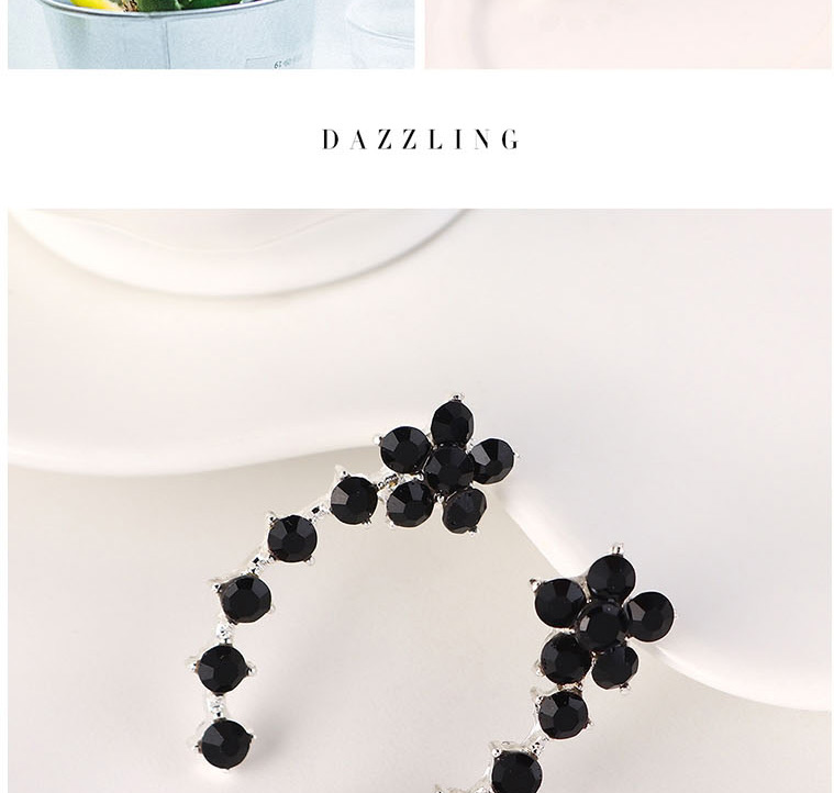 Fashion Black Flower Stud Earrings With Diamonds,Stud Earrings