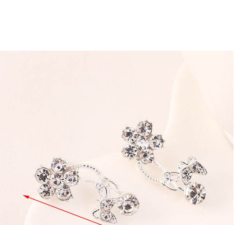 Fashion Platinum Diamond Flower Flower Butterfly Earrings,Stud Earrings