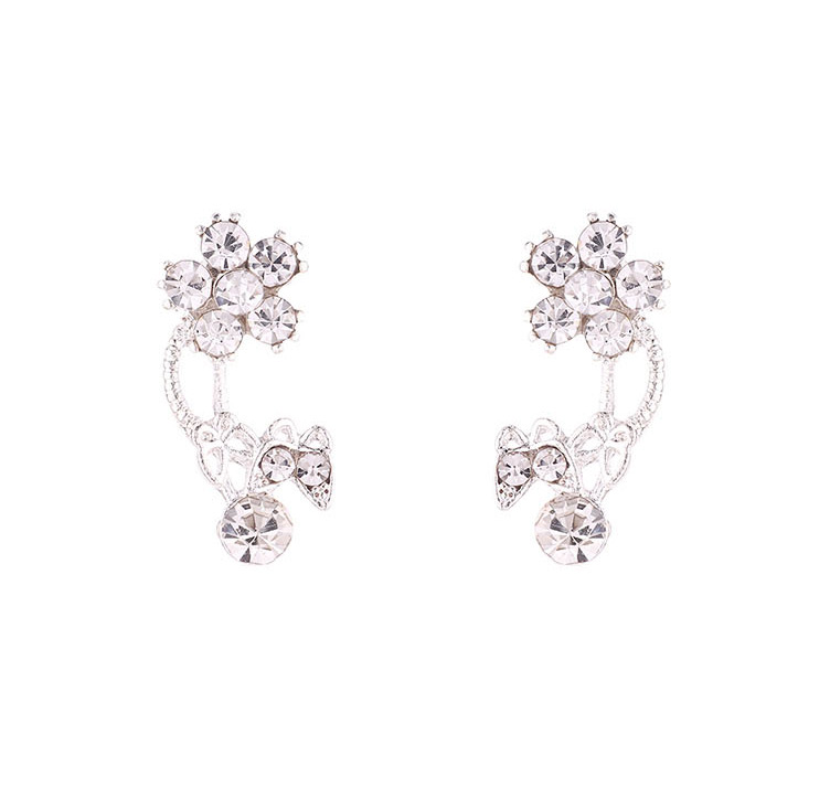 Fashion Platinum Diamond Flower Flower Butterfly Earrings,Stud Earrings
