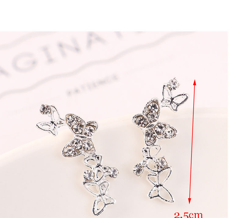 Fashion Platinum Diamond Cutout Butterfly Earrings,Stud Earrings