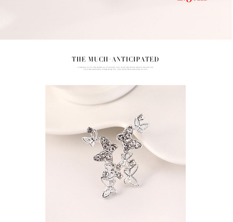 Fashion Platinum Diamond Cutout Butterfly Earrings,Stud Earrings