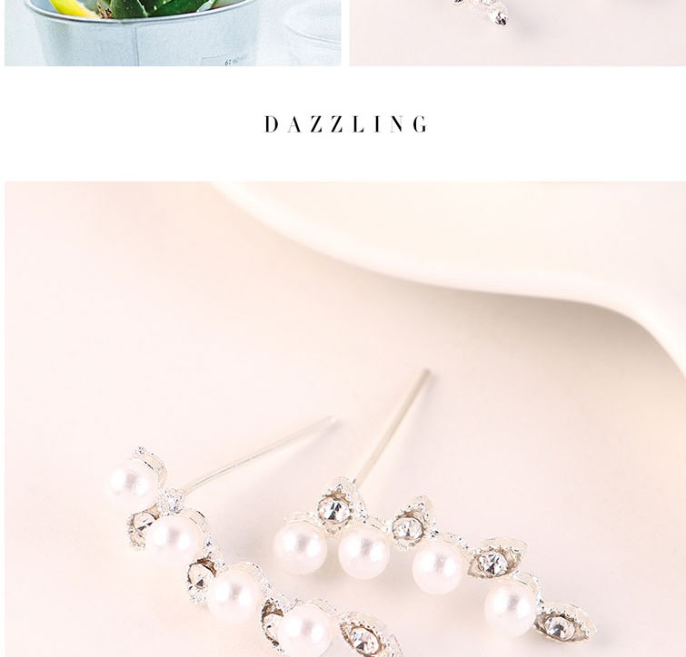 Fashion Platinum Pearl Stud Earrings With Diamonds,Stud Earrings