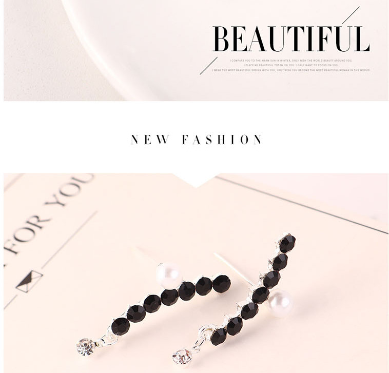 Fashion Black Pearl Single Row Diamond Stud Earrings,Stud Earrings