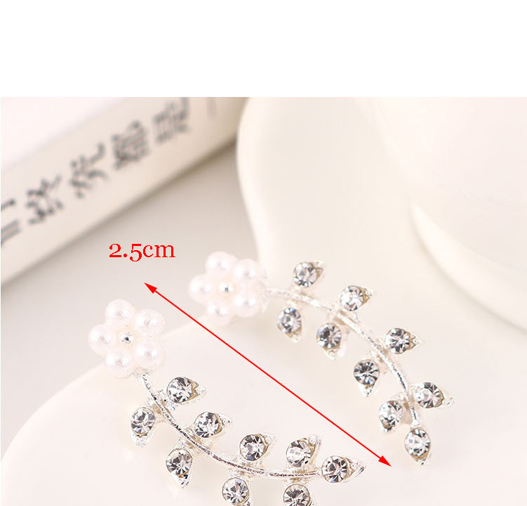 Fashion Black Pearl Flower Twig Earrings With Diamonds,Stud Earrings