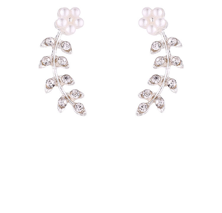 Fashion Black Pearl Flower Twig Earrings With Diamonds,Stud Earrings