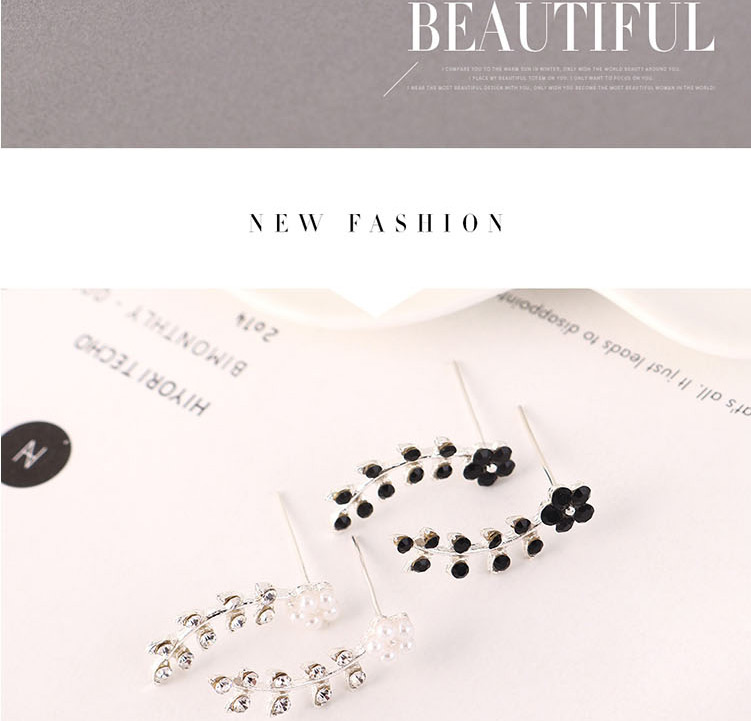 Fashion White Pearl Flower Twig Earrings With Diamonds,Earrings