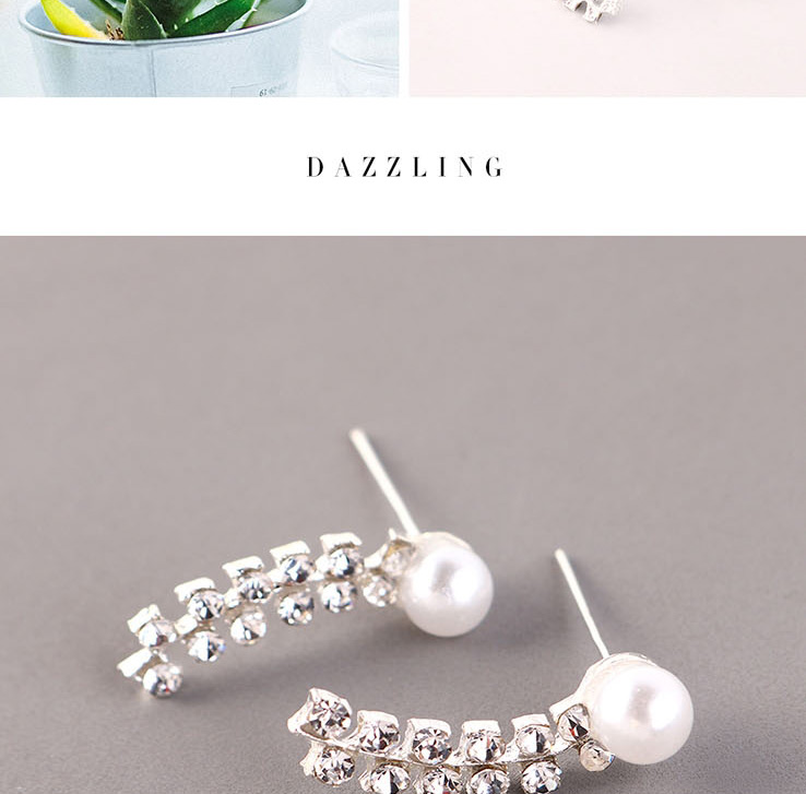 Fashion White Pearl Double Row Diamond Earrings,Earrings