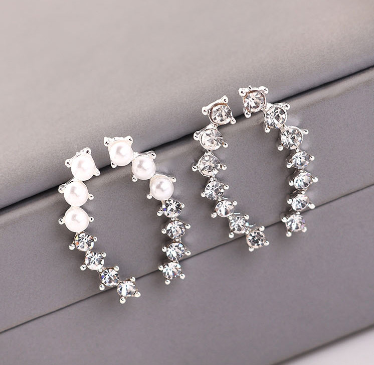 Fashion Platinum Small Crescent Diamond Stud Earrings,Earrings